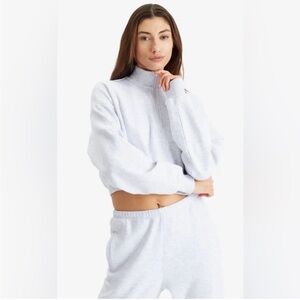 SKIMS Cotton Fleece Cropped Half Zip Pullover Light Heather Grey- Size XXS
